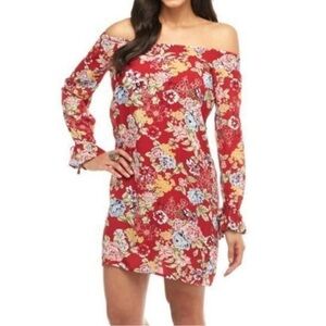 NEW Almost Famous Tunic Dress Off Shoulder Floral Print Minidress Woman’s Size M